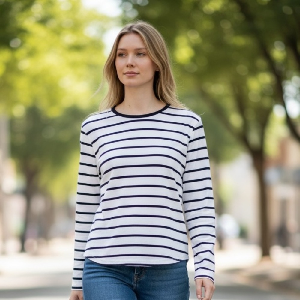 Athleta Long Sleeve Tee - Navy and White Stripes - Picture 2 of 11